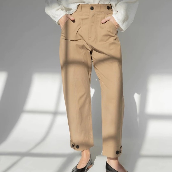 Pre-owned: Mijeong Park Faux Leather Workwear Trouser in Brown